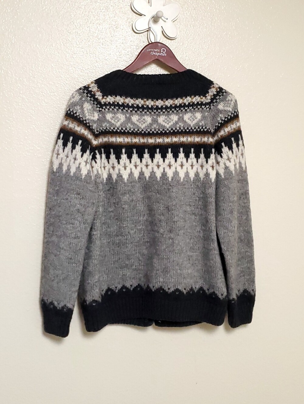 THE ALPACA CONNECTION Fair Isle Cardigan Fine Alpaca Cozy Cabin Boho Sweater - Picture 8 of 9